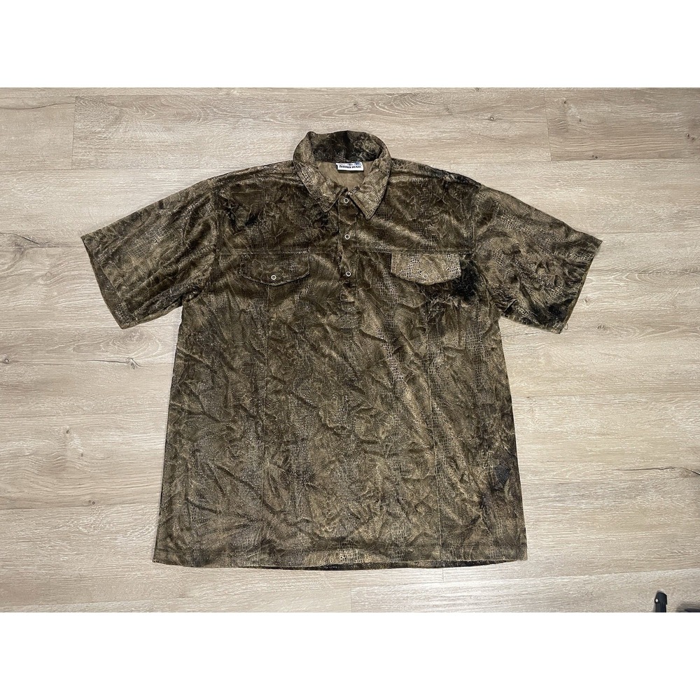 Vintage 90s Third Rail Sz XL Croc Reptile Pattern Club Rave Polo Shirt